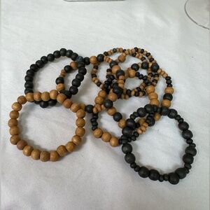 Set of 8 stretch style wooden bead bracelets